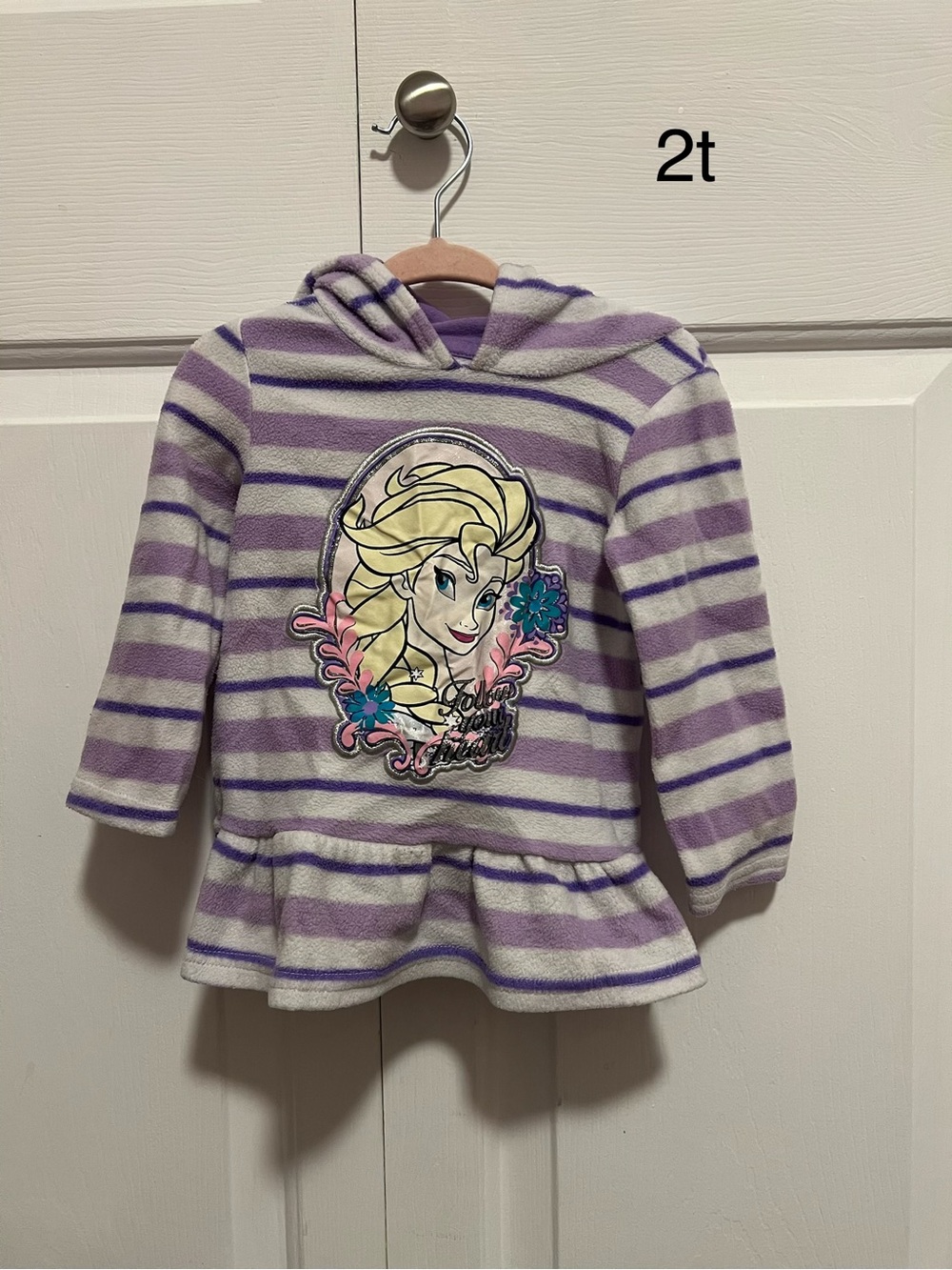 Disney Elsa Striped Hooded Peplum Top - Purple & White